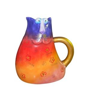 Joy Cats Creamer Set Hand Painted Collectible Blue Eye Cat Ceramic  decor